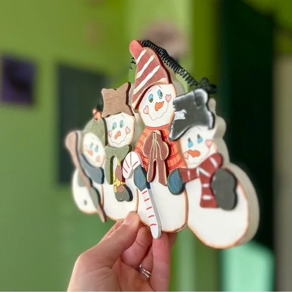 VTG Winter Seasonal Snowman Figural Whimsical Cute Wall Hanging Home Decor Art - Picture 2 of 7